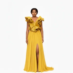Solana Golden Ruffle Gown